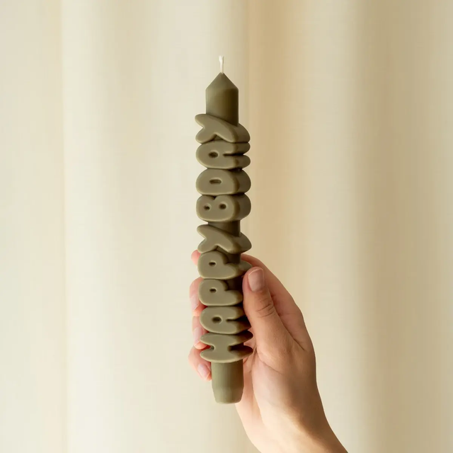 Kerze Taper candle HAPPY BDAY Olive Green von Taper Candles
