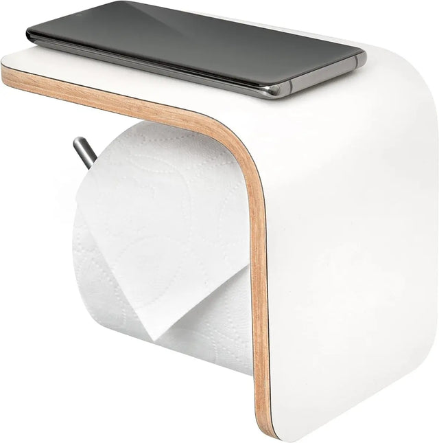 Toilettenrollenhalter Holz Weiss mit Ablage von Well Care