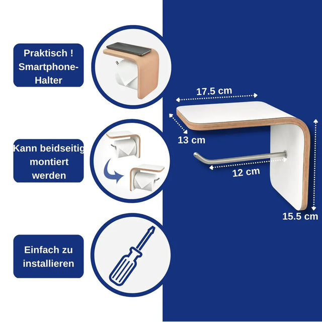 Toilettenrollenhalter Holz Weiss mit Ablage von Well Care