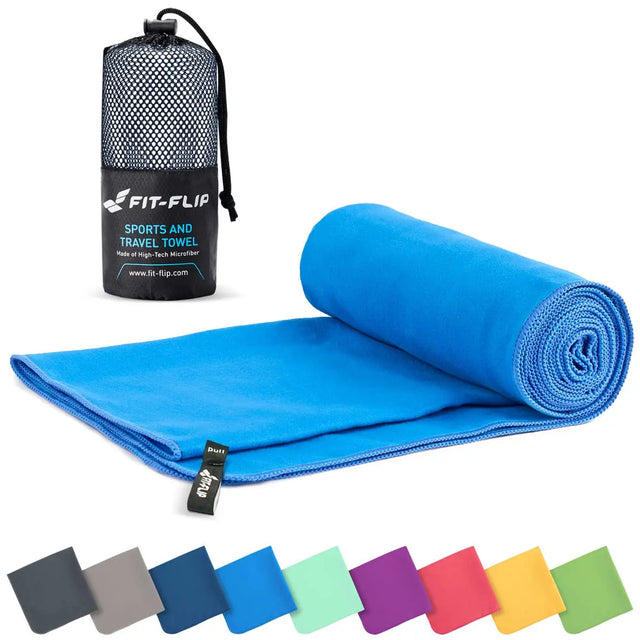 Mikrofaser Handtuch schnelltrocknend mit Tasche 100x200cm Blau von Fit-Flip