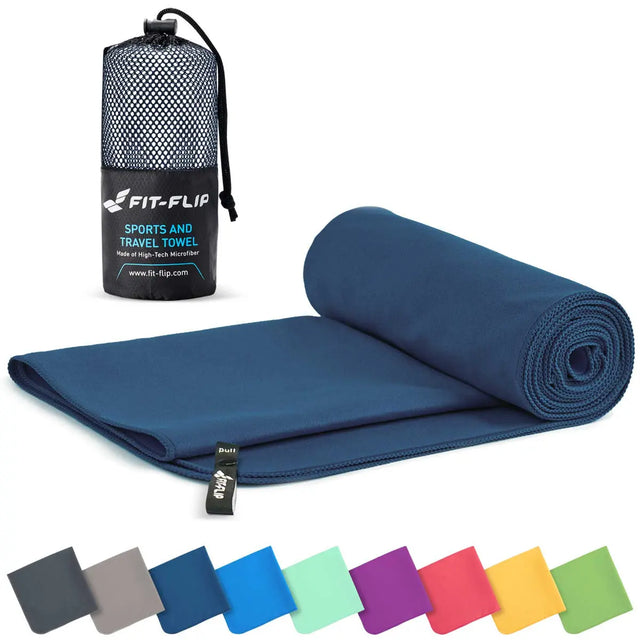 Mikrofaser Handtuch schnelltrocknend mit Tasche 70x140cm Marineblau von Fit-Flip