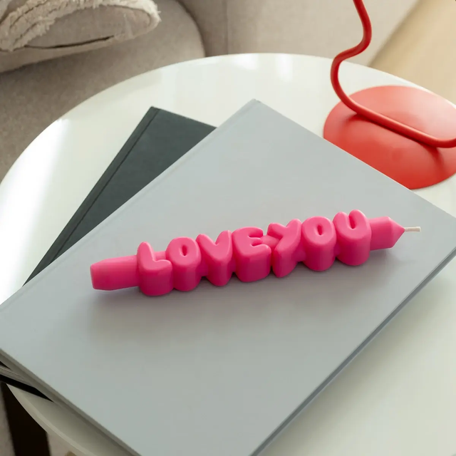 Kerze Taper candle LOVE YOU Pink von Taper Candles