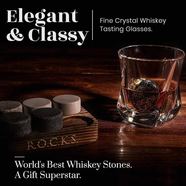 Twist Whiskeygläser mit Kühlsteinen Geschenkset von ROCKS Whiskey Chilling Stones