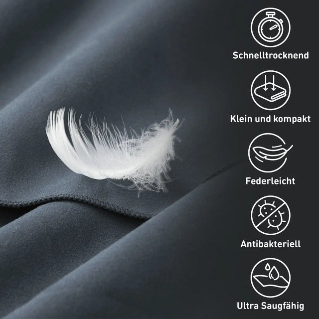 Fitnesshandtuch Mikrofaser mit Reissverschlusstasche 130x48cm Dunkelgrau von Fit-Flip