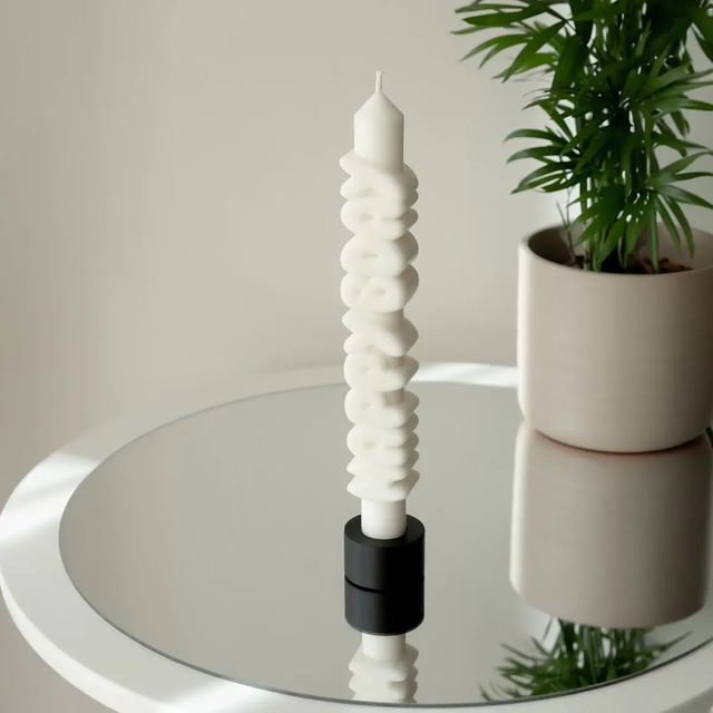 Kerze Taper candle HAPPY BDAY weiss von Taper Candles