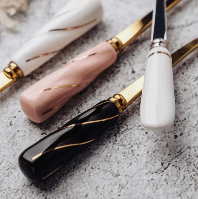 Dessertlöffel Edelstahl mit Keramikgriff Rose Pink von Homerely