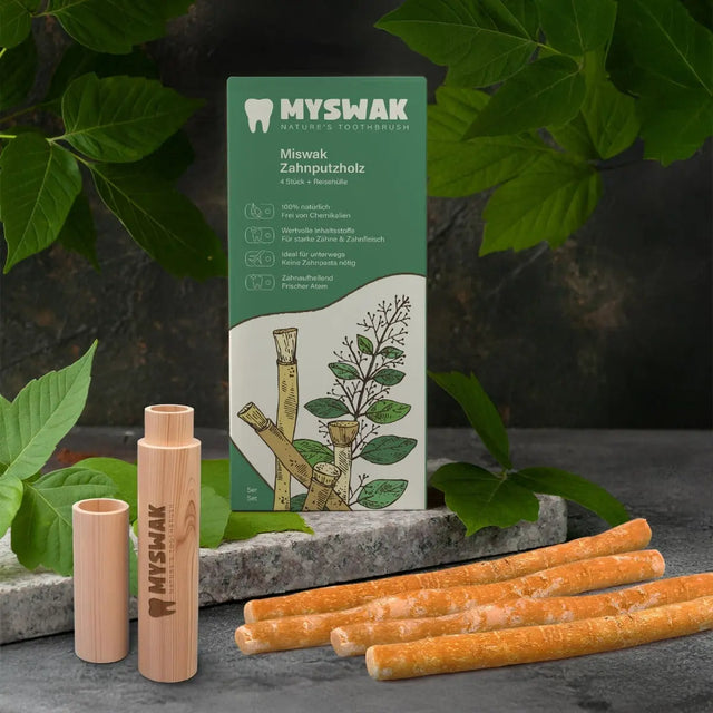 Miswak Zahnputzholz 4 Stück + Reisehülle von MYSWAK