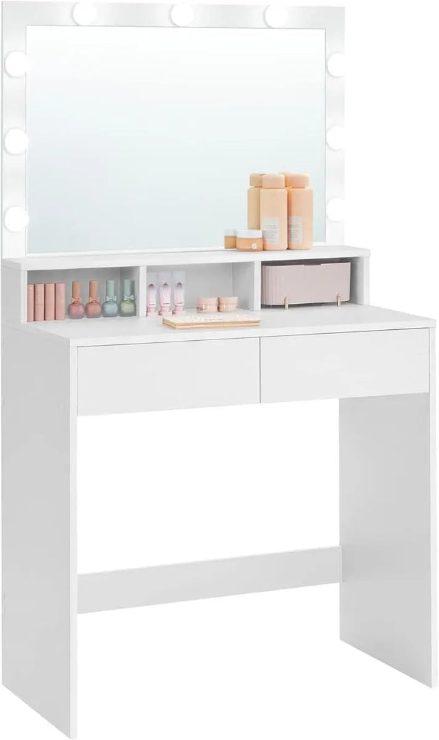 Schminktisch LED Beleuchtung Spiegel Schubladen Weiss von Songmics
