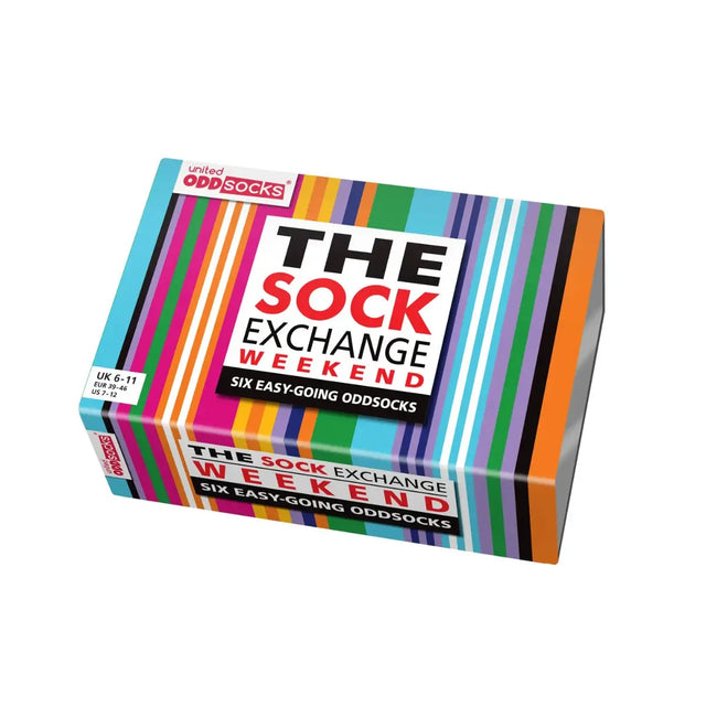 Einzelne Socken im 6er Pack, THE SOCK EXCHANGE Bunte Streifen, Gr. 39-46, mit Geschenkbox von United Oddsocks