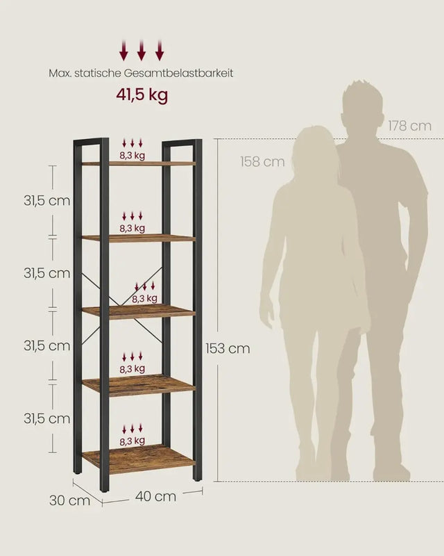 Regal mit 5 Ebenen vintagebraun, 30x40x153 cm von guteszeug.ch