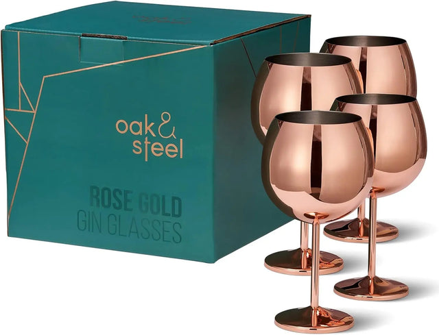 Edelstahl Gin Gläser Roségold 4er-Set von Oak & Steel