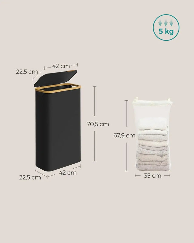 Wäschekorb Wäschesammler Schmal Bambus 65l Schwarz von Songmics