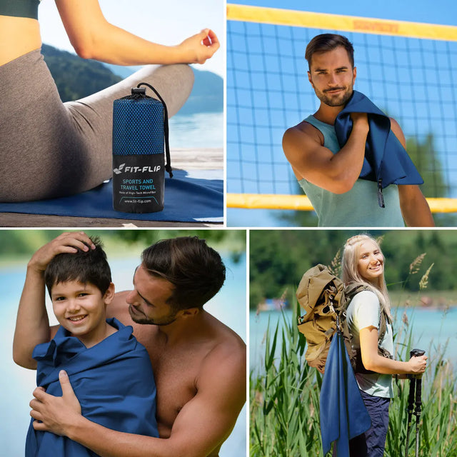 Mikrofaser Handtuch schnelltrocknend mit Tasche 100x200cm Marineblau von Fit-Flip