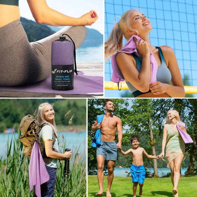 Mikrofaser Handtuch schnelltrocknend mit Tasche 40x80cm Flieder von Fit-Flip