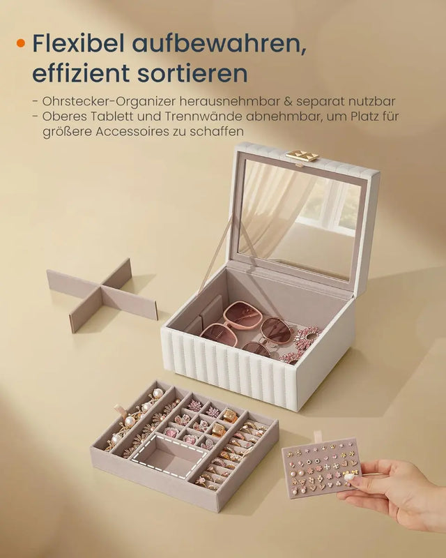 Schmuckkästchen Box 2 Ebenen mit Spiegel von Songmics