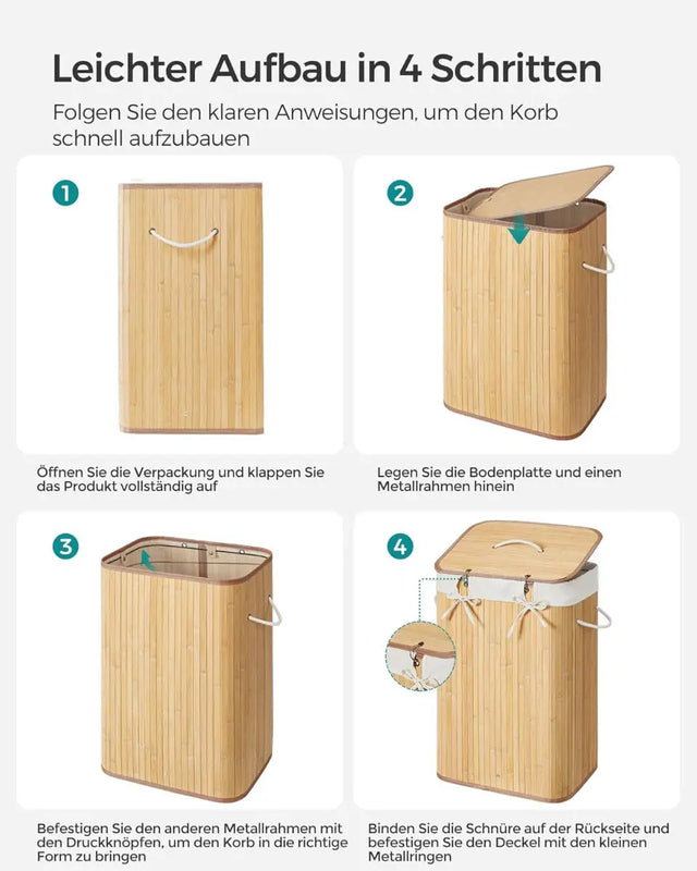 Wäschekorb Wäschesammler mit Deckel Bambus 72l von Songmics