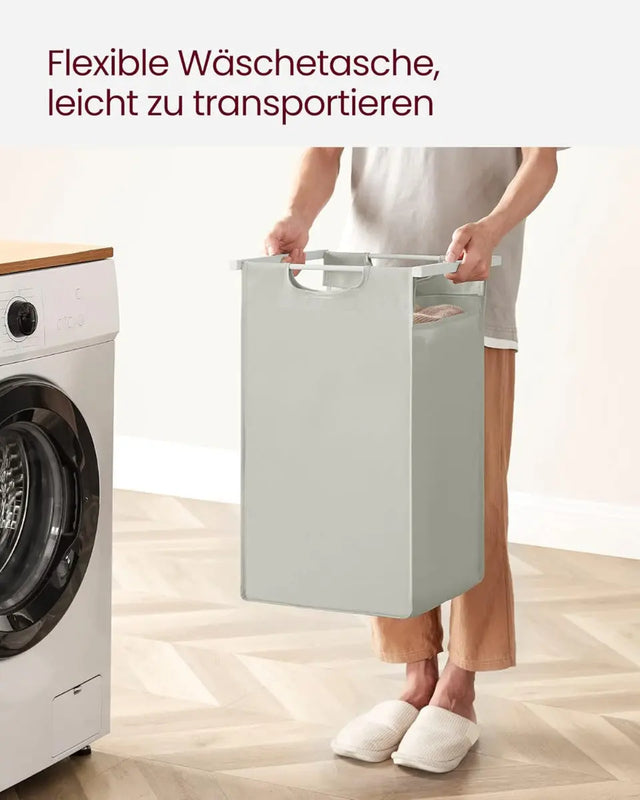 Wäschekorb mit 3 Fächern und Ablage, cremeweiss-mattweiss von Songmics