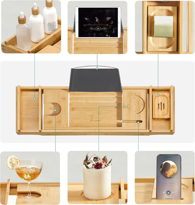 Badewannenablage Bambus ausziehbar mit Getränkehalter von Songmics