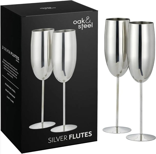 Edelstahl Sektgläser Flute Silber 2er-Set von Oak & Steel