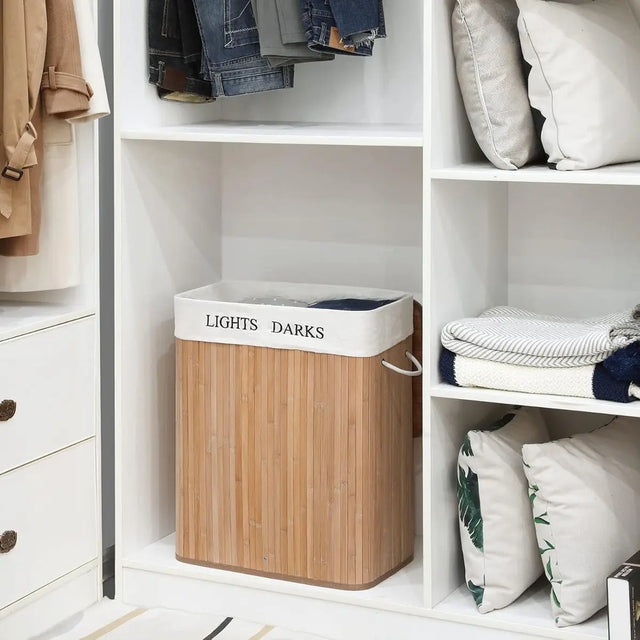 Wäschekorb Wäschesammler 2 Fächer Bambus 100l von Songmics