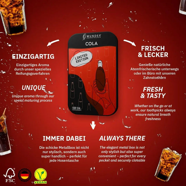 Zahnstocher mit Geschmack in Metalldose Limited Edition Cola von guteszeug.ch