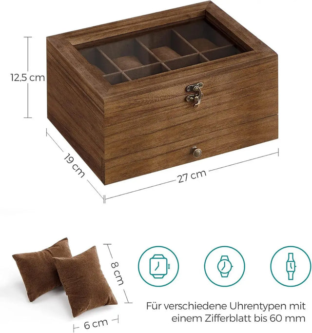 Uhrenbox Uhrenkasten 8 Fächer von Songmics