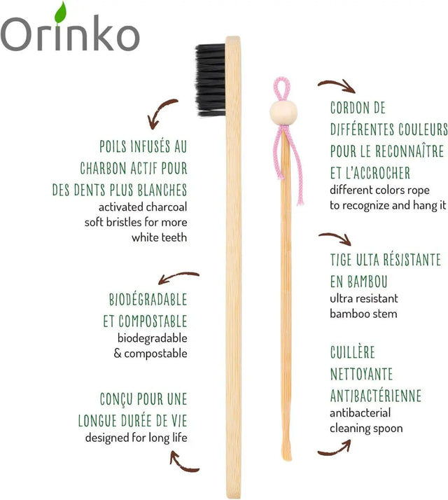 Zero Waste Set 4 japanische Ohrenreiniger 4 Bambus Zahnbürsten von Orinko