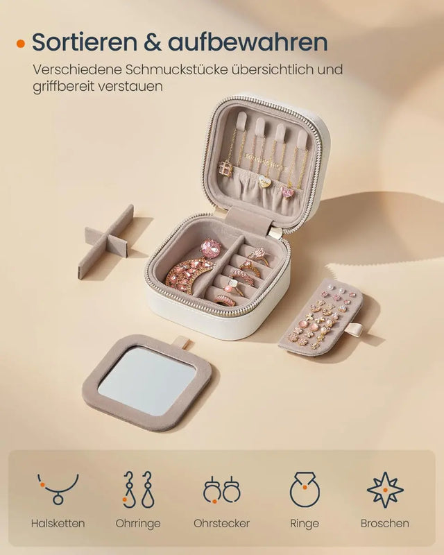 Schmuckkästchen Box für Reise mit Spiegel von Songmics
