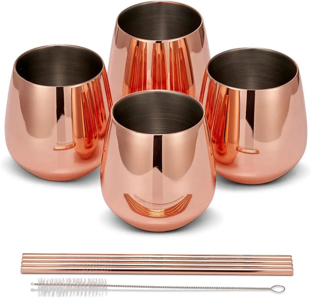 Edelstahl Trinkbecher Roségold 4er-Set inkl. Trinkhalmen von Oak & Steel