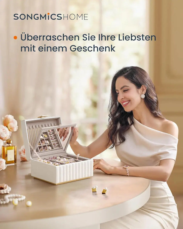 Schmuckkästchen Box 2 Ebenen mit Spiegel von Songmics