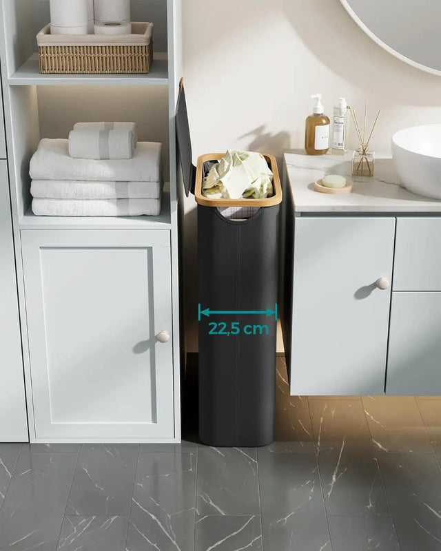 Wäschekorb Wäschesammler Schmal Bambus 65l Schwarz von Songmics