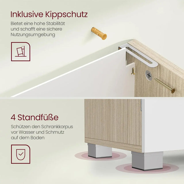 Waschbeckenunterschrank mit Schubladen wolkenweiss-naturbeige von Songmics