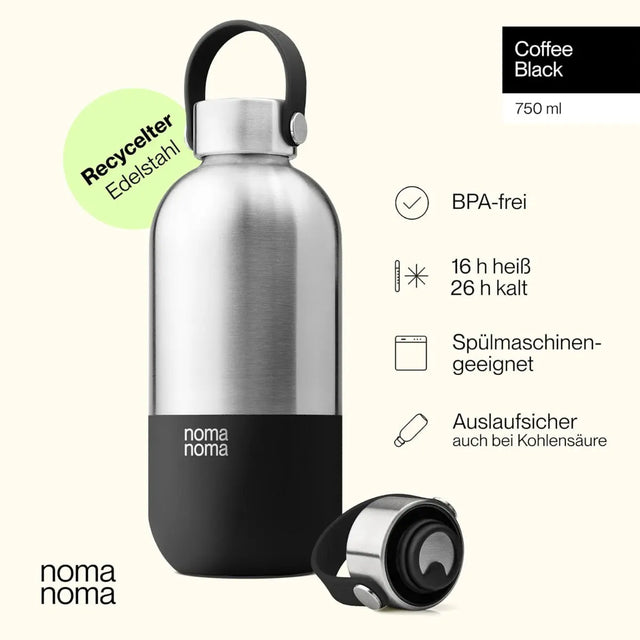 Trinkflasche Edelstahl auslaufsicher 750ml Coffee Black von noma noma