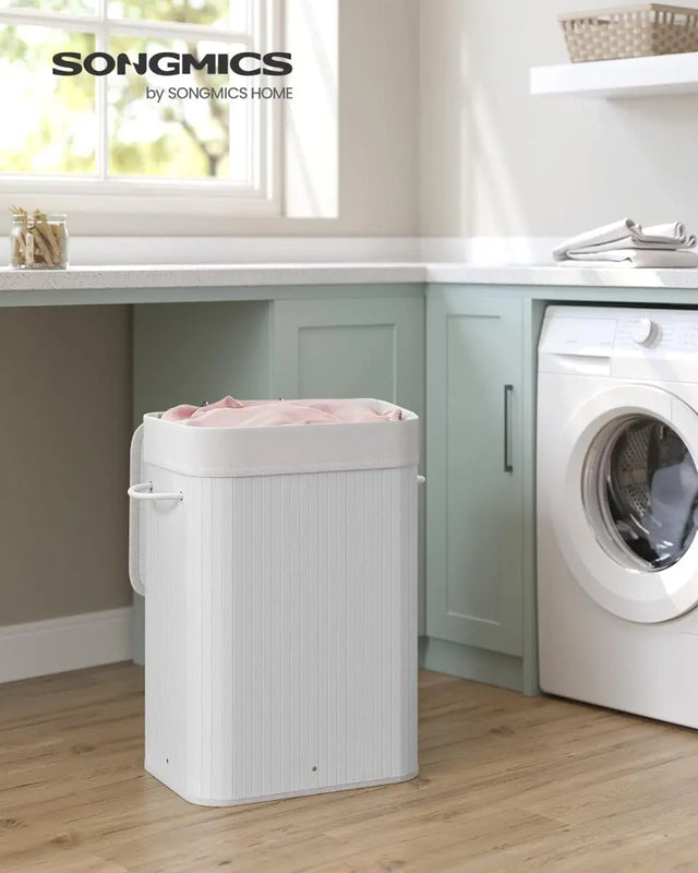 Wäschekorb Wäschesammler Bambus 72l weiss von Songmics