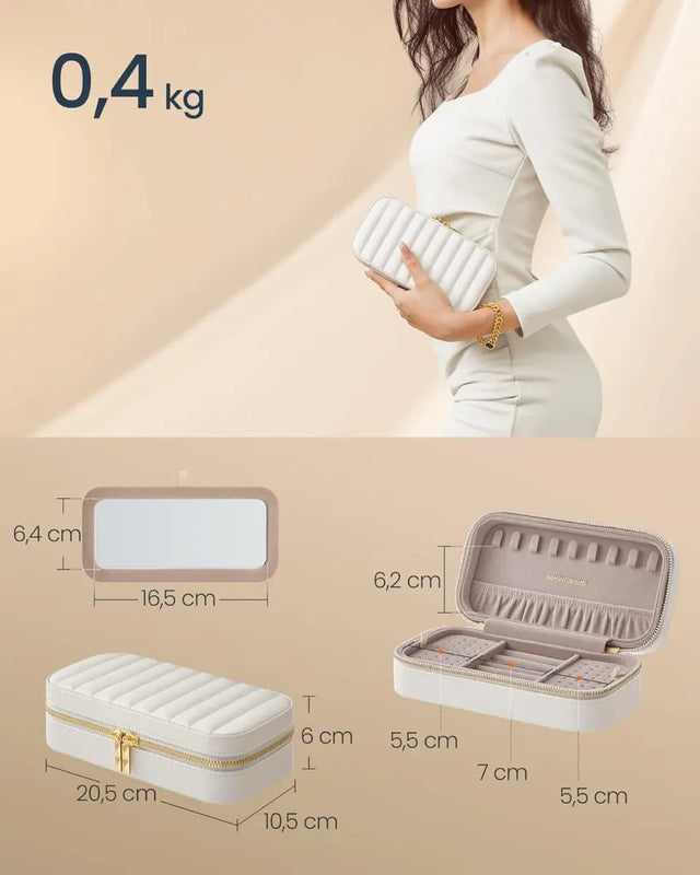 Schmuckkästchen Box für Reise mit Spiegel Rechteckig von Songmics