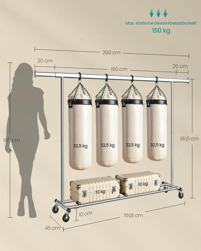 Kleiderständer Schwerlast Ausziehbar Transportabel Silber von Songmics