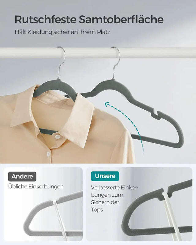 Kleiderbügel Samt 30er Set rutschfest Grau von Songmics