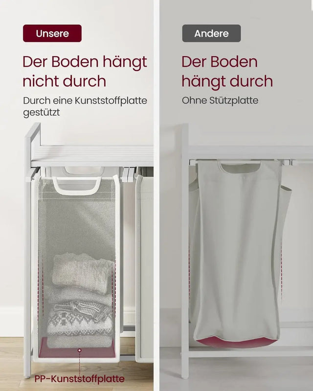 Wäschekorb mit 3 Fächern und Ablage, cremeweiss-mattweiss von Songmics