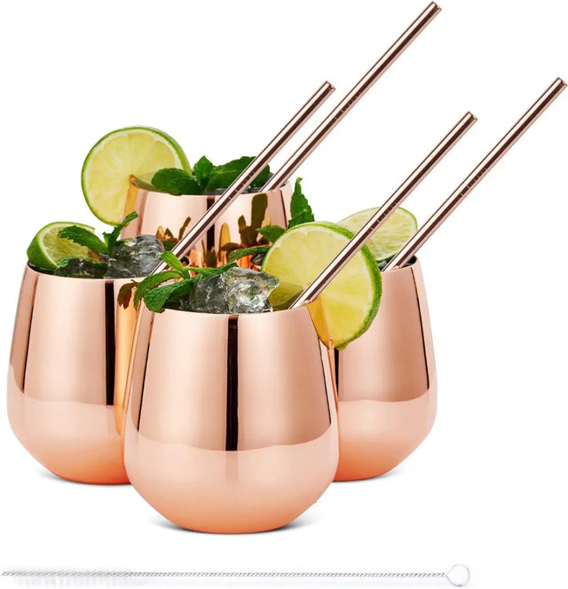 Edelstahl Trinkbecher Roségold 4er-Set inkl. Trinkhalmen von Oak & Steel
