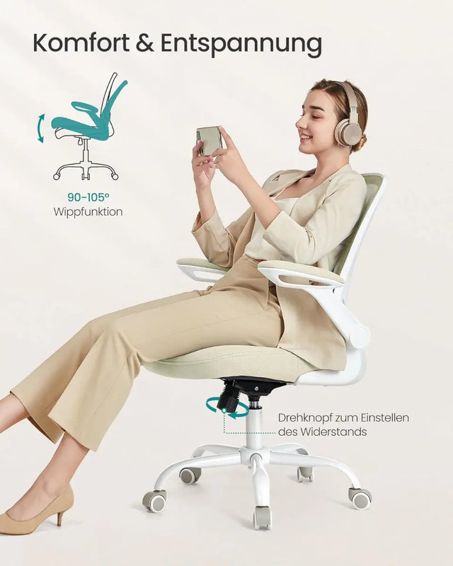 Bürostuhl Ergonomisch Drehstuhl Höhenverstellbar Beige von Songmics