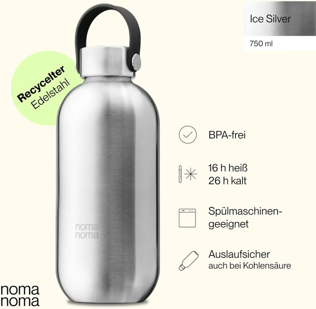Trinkflasche Edelstahl auslaufsicher 750ml Ice Silver von noma noma