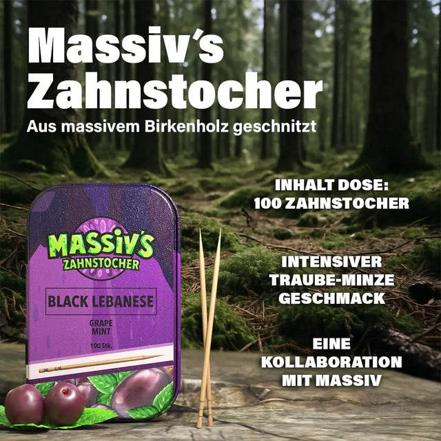 Massiv's Black Lebanese Zahnstocher mit Geschmack Grape Mint von Wunder Zahnstocher