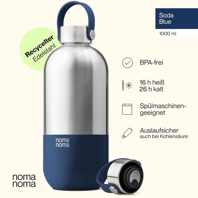 Trinkflasche Edelstahl auslaufsicher 1000ml Soda Blue von noma noma