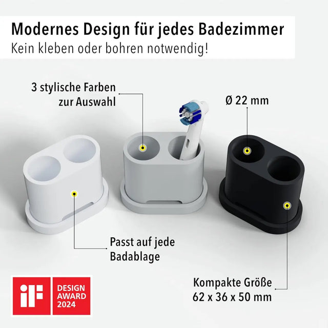 Zahnbürsten- und Aufsteckbürstenhalter 2er Grau von Qikfresh