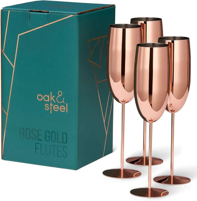 Edelstahl Sektgläser Flute Roségold 4er-Set von Oak & Steel