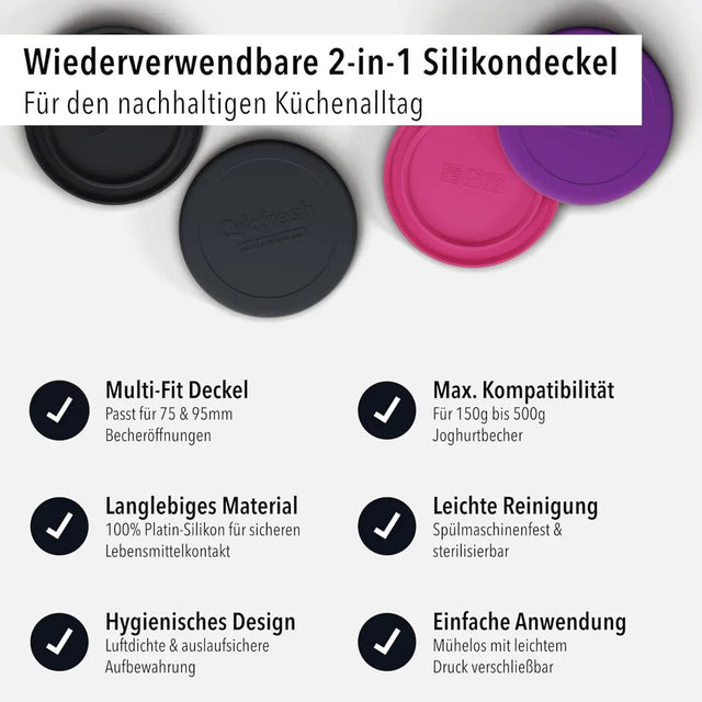 Mehrweg Frischedeckel für Joghurtbecher Schwarz von Qikfresh