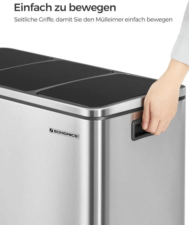 Mülleimer Küche Mülltrennsystem 3 Fächer Silber von Songmics