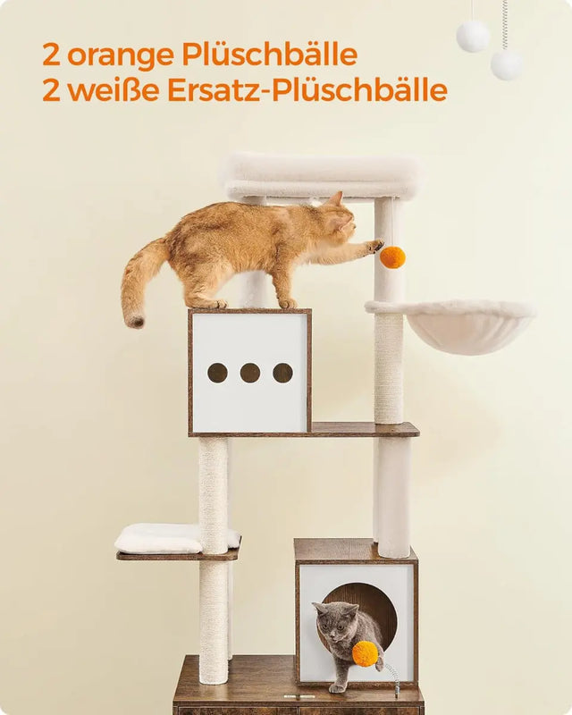 Kratzbaum mit Katzenklo-Schrank vintagebraun von Songmics