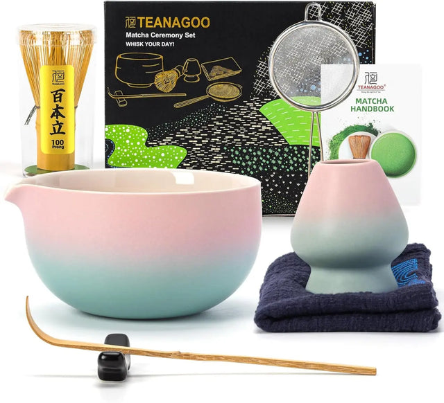 Matcha Set Pink Blau mit Ausgiessschale 7-tlg. von TEANAGOO
