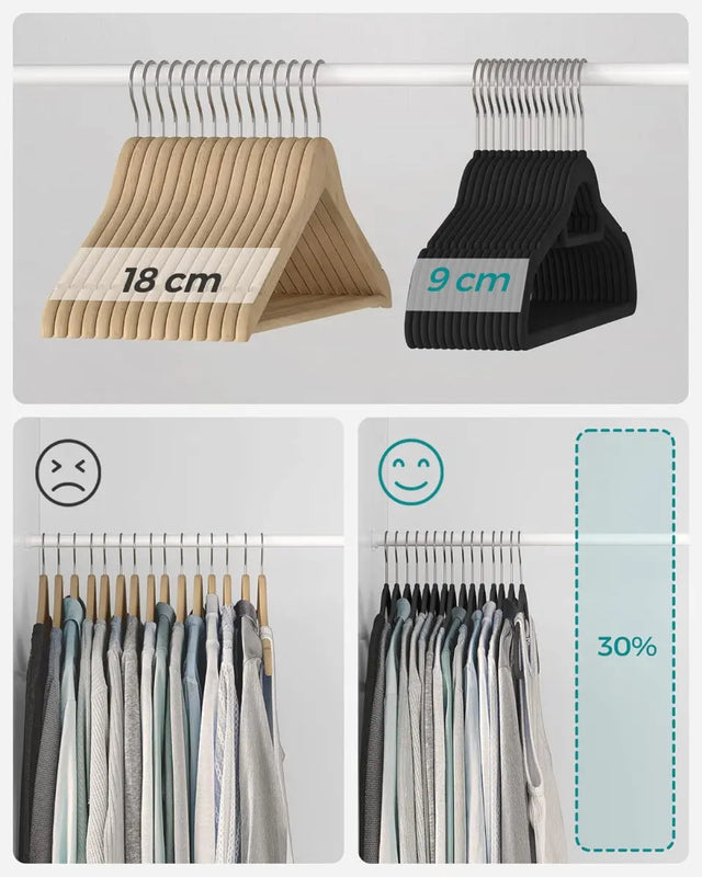 Kleiderbügel Samt 20er Set Silber-Schwarz von Songmics